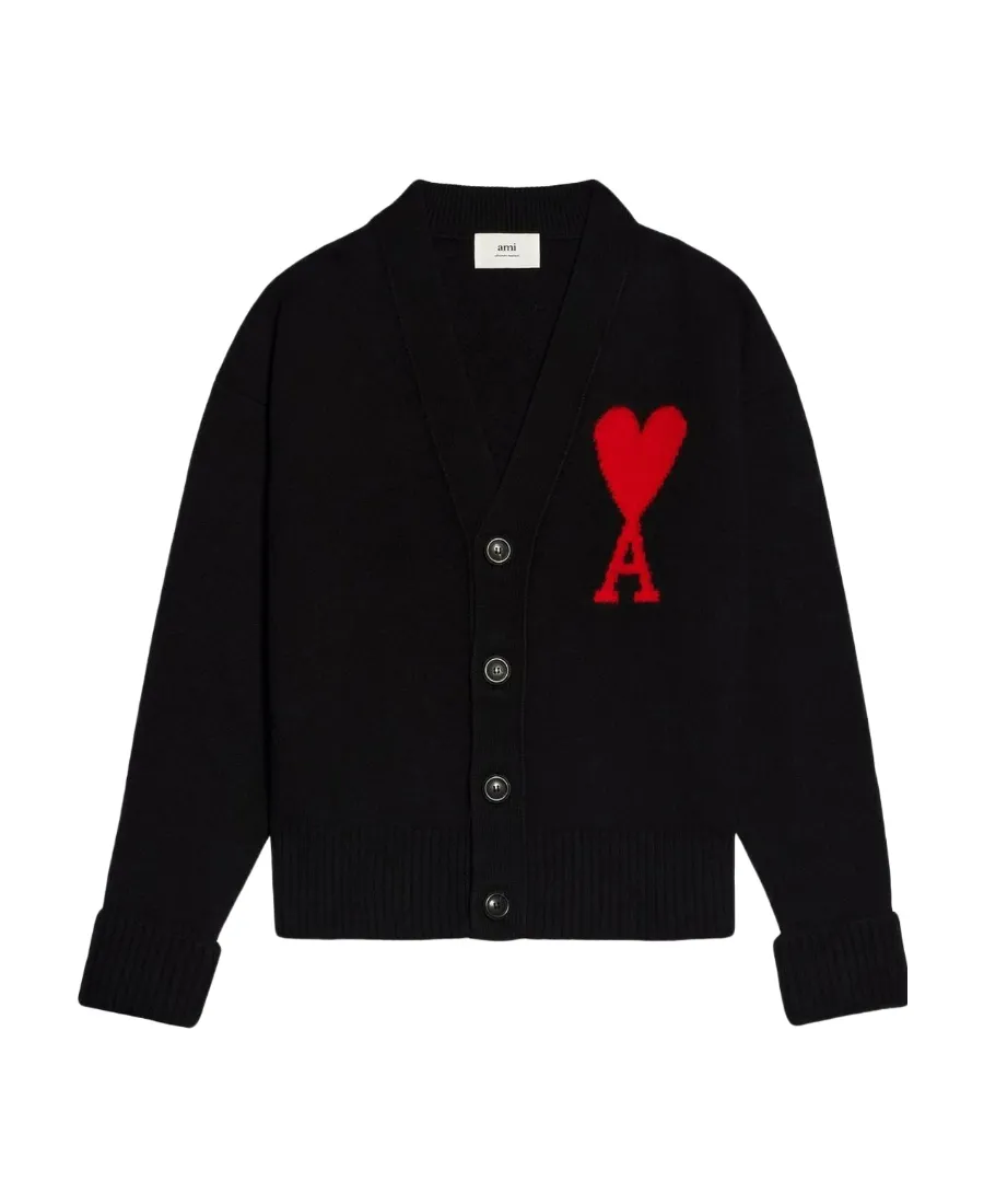 Ami De Coeur Logo Intarsia Knitted Buttoned Cardigan