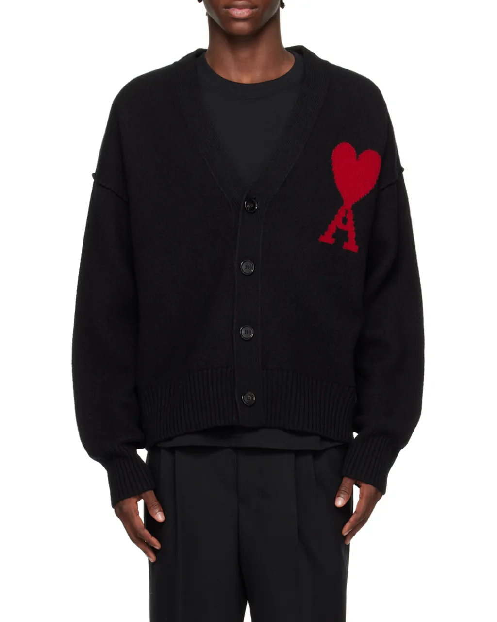 Ami De Coeur Logo Intarsia Knitted Buttoned Cardigan
