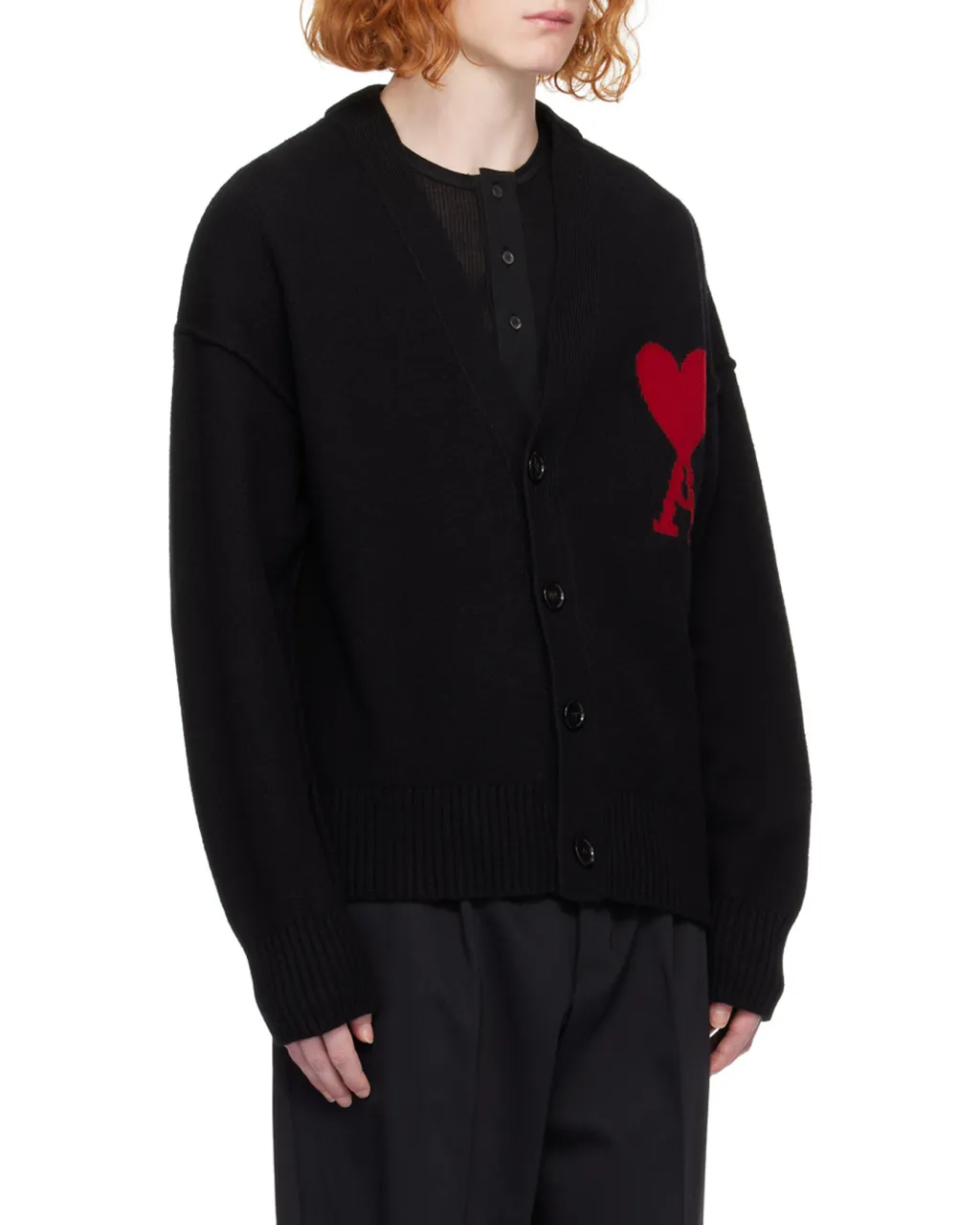 Ami De Coeur Logo Intarsia Knitted Buttoned Cardigan
