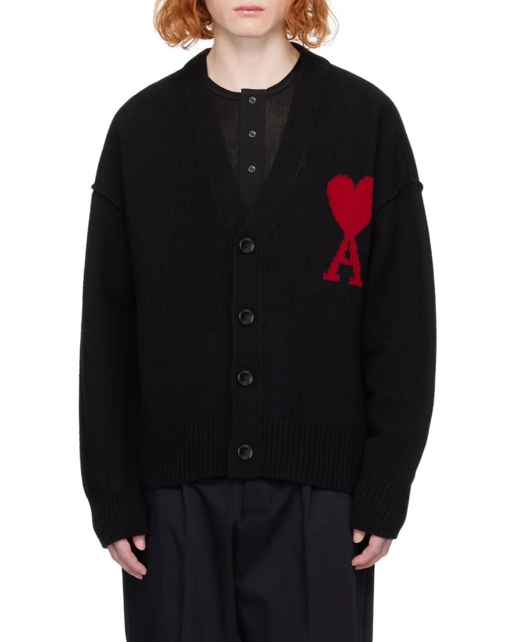 Ami De Coeur Logo Intarsia Knitted Buttoned Cardigan