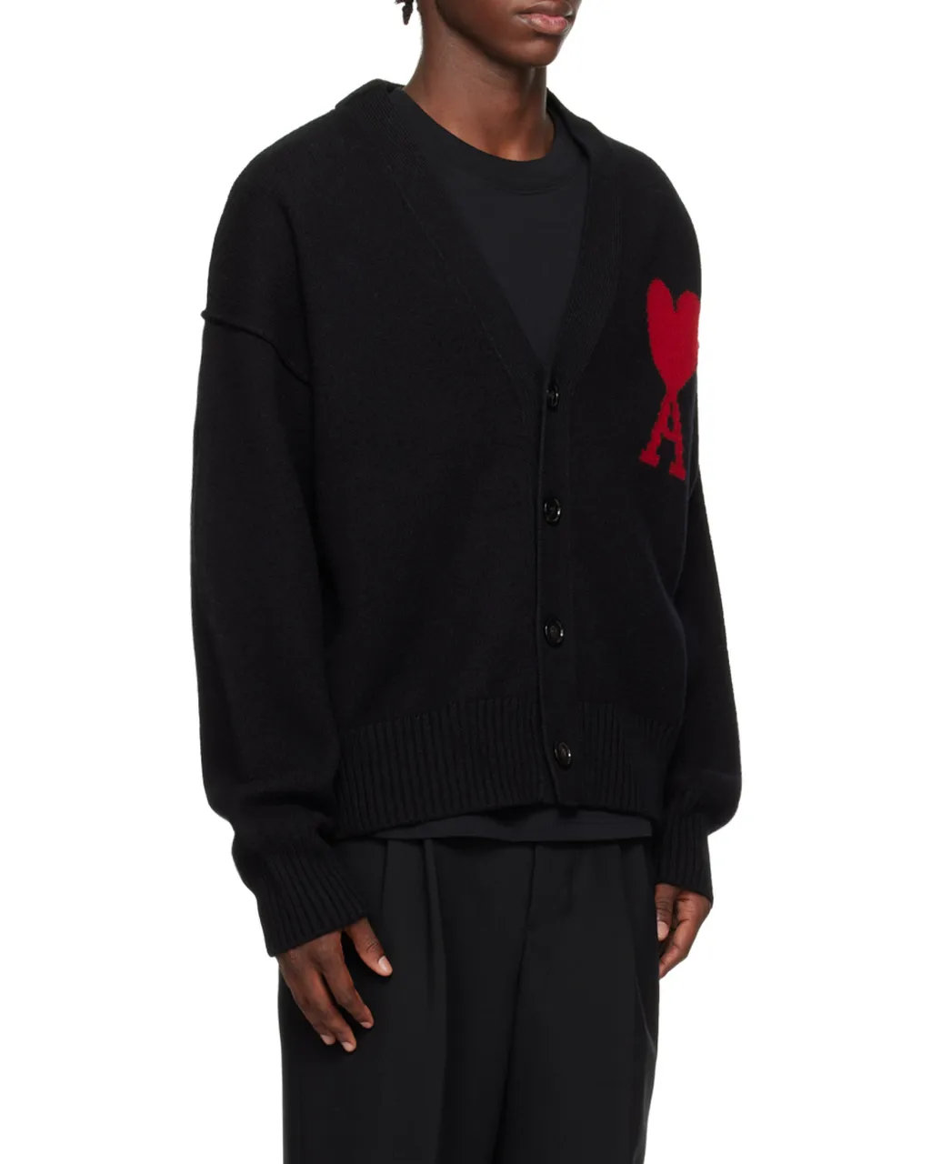 Ami De Coeur Logo Intarsia Knitted Buttoned Cardigan