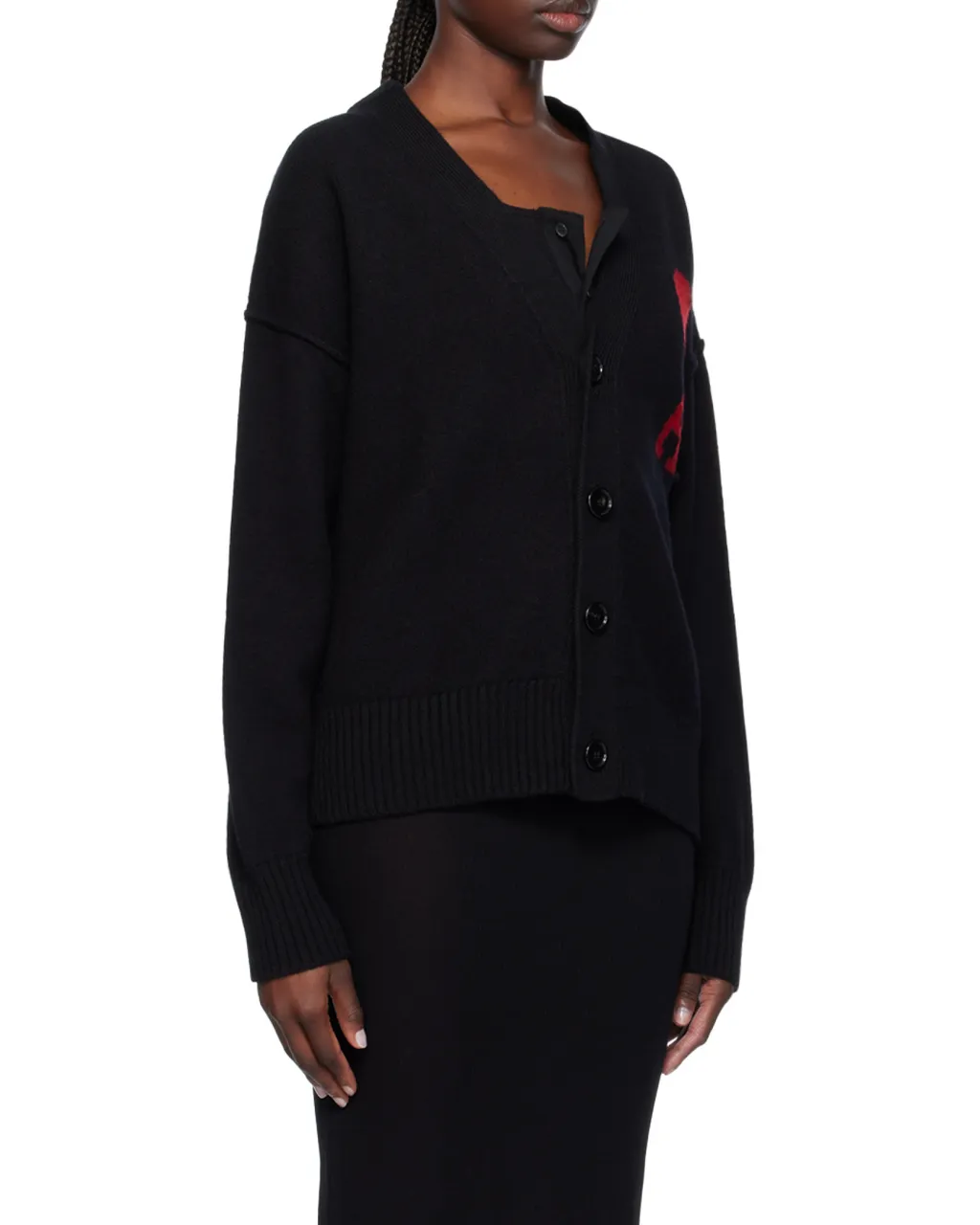 Ami De Coeur Logo Intarsia Knitted Buttoned Cardigan