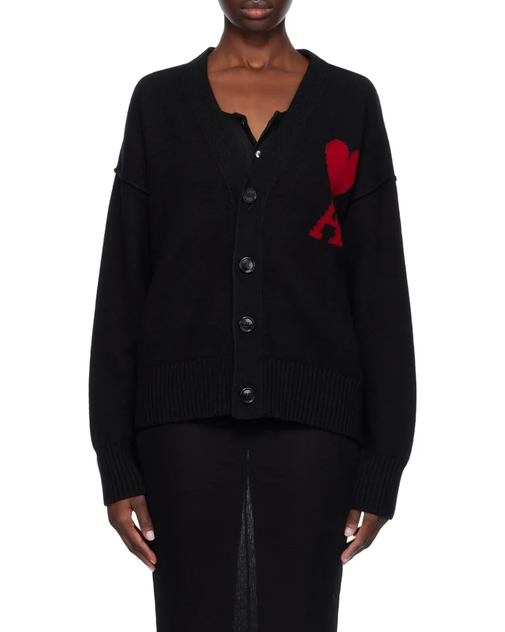 Ami De Coeur Logo Intarsia Knitted Buttoned Cardigan