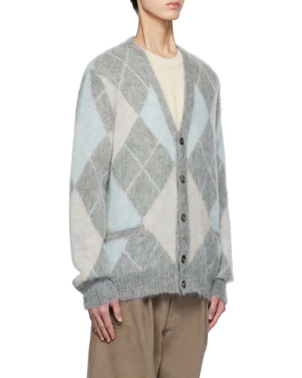 Argyle Button-Up Long-Sleeved Cardigan
