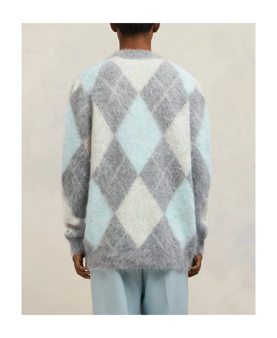 Argyle Button-Up Long-Sleeved Cardigan