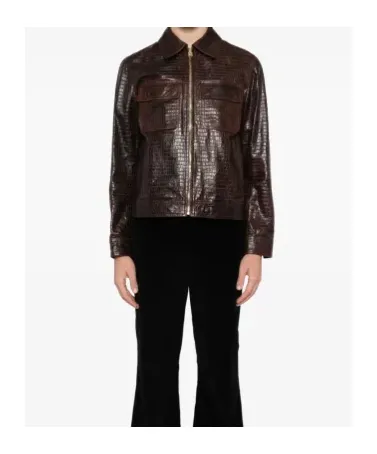 Crocodile-Effect Leather Jacket