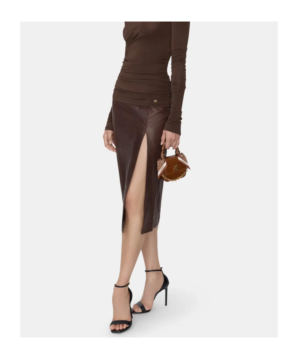 Crocodile-Effect Leather Midi Skirt