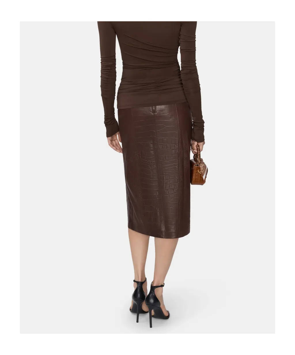 Crocodile-Effect Leather Midi Skirt