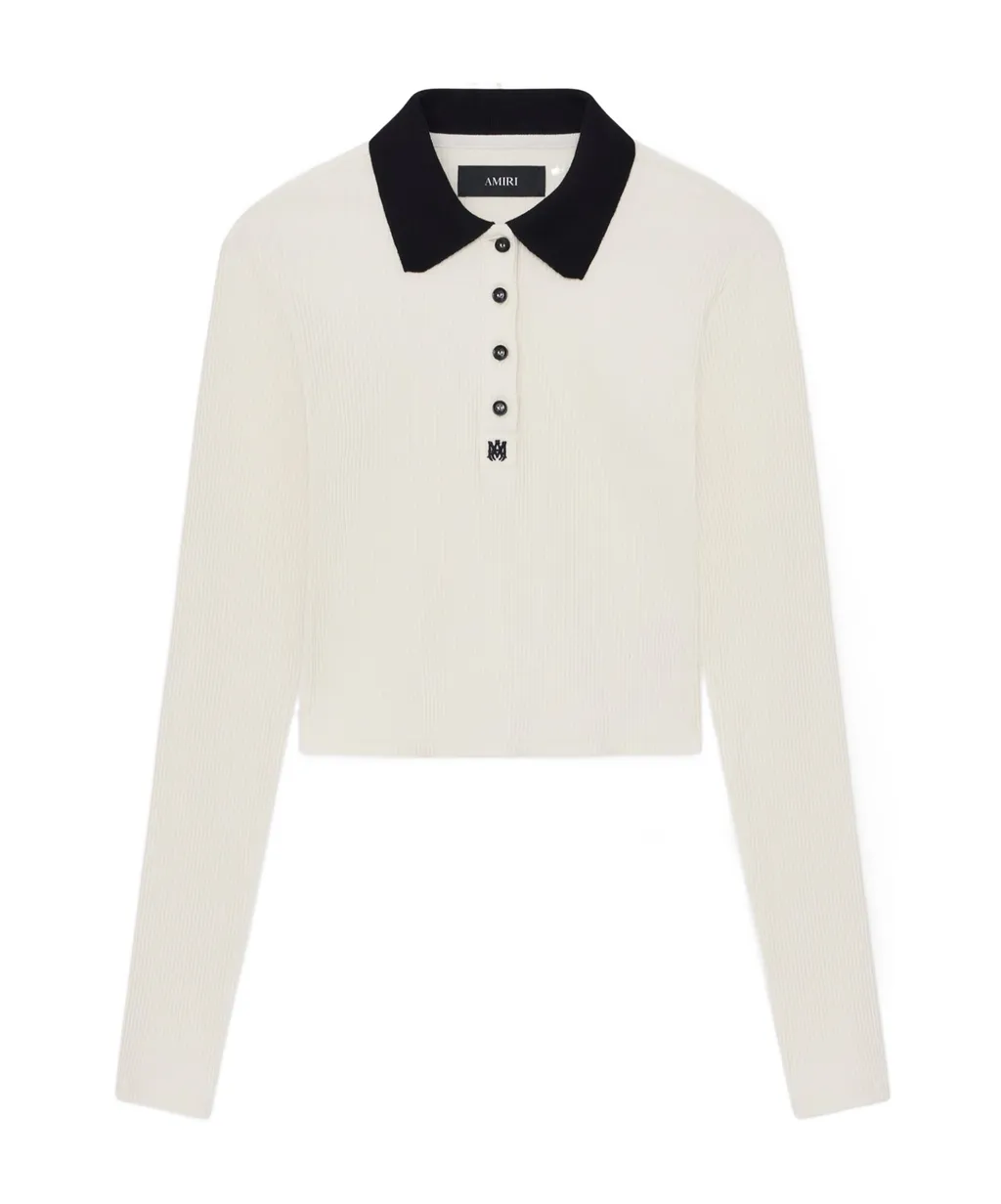 Ribbed-Knit Polo Top
