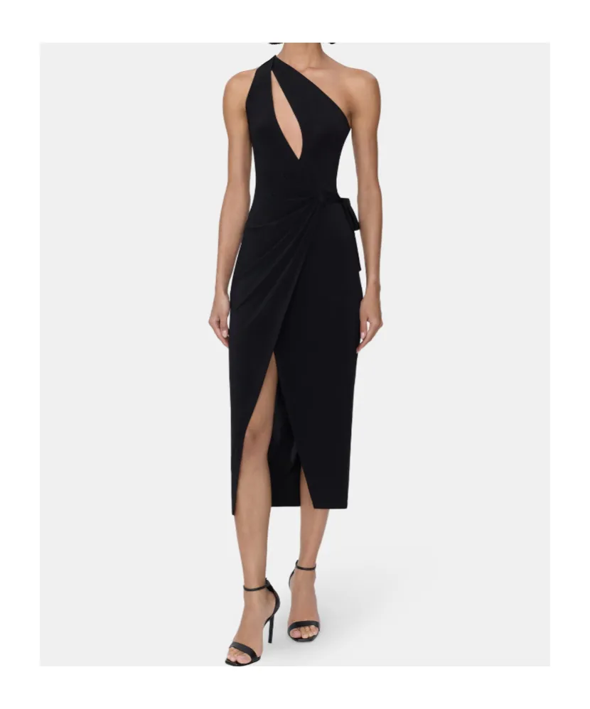 One-Shoulder Wrap Midi Dress