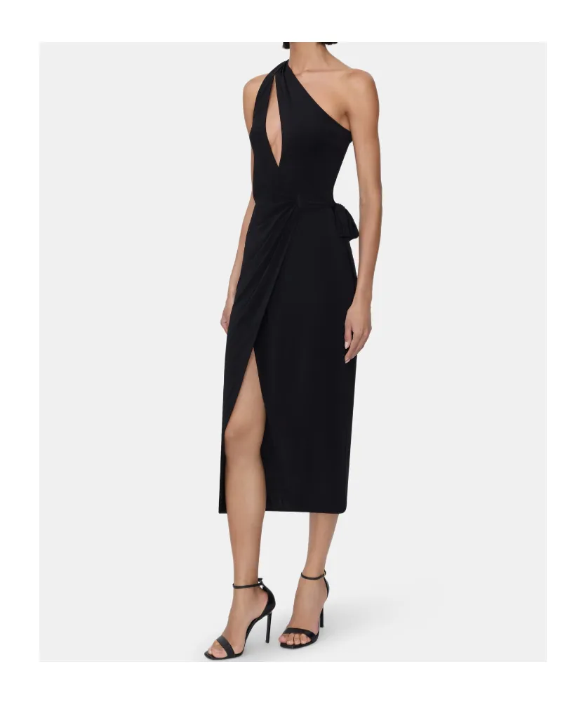 One-Shoulder Wrap Midi Dress