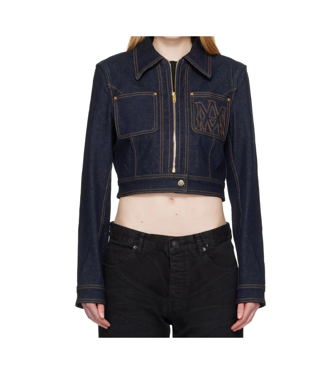 Zip-Up Cropped Denim Jacket