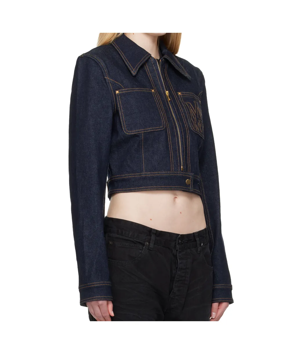Zip-Up Cropped Denim Jacket