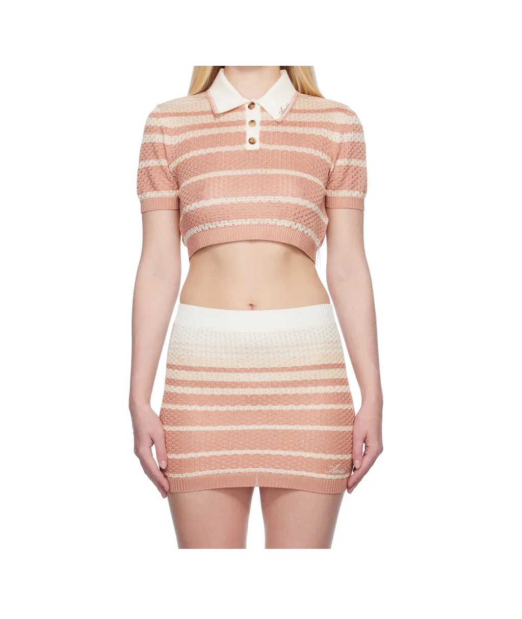 Striped Cropped Polo Shirt