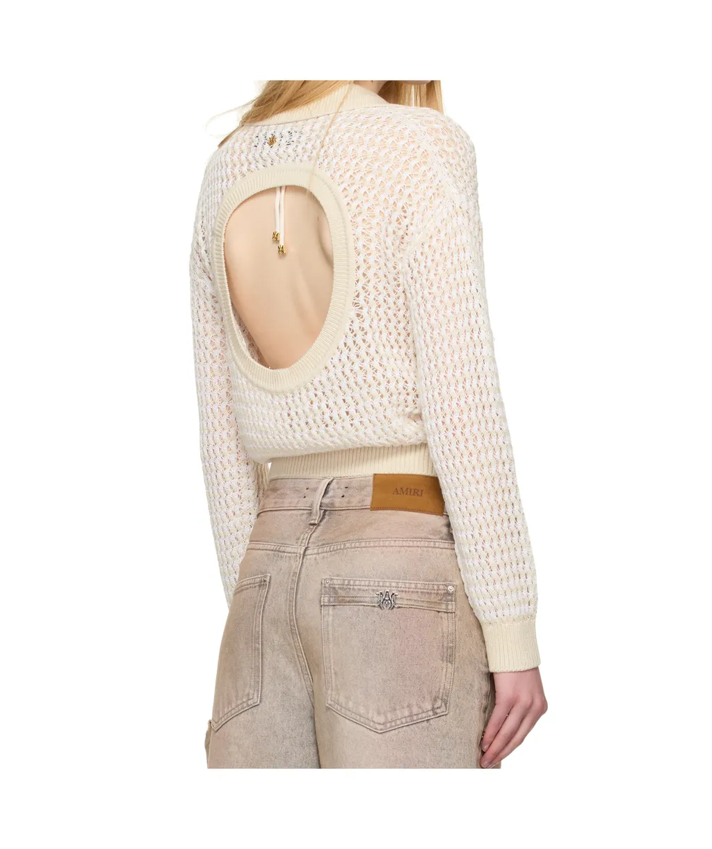 Open Back Crochet Polo Shirt