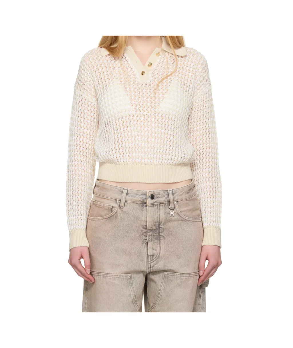 Open Back Crochet Polo Shirt