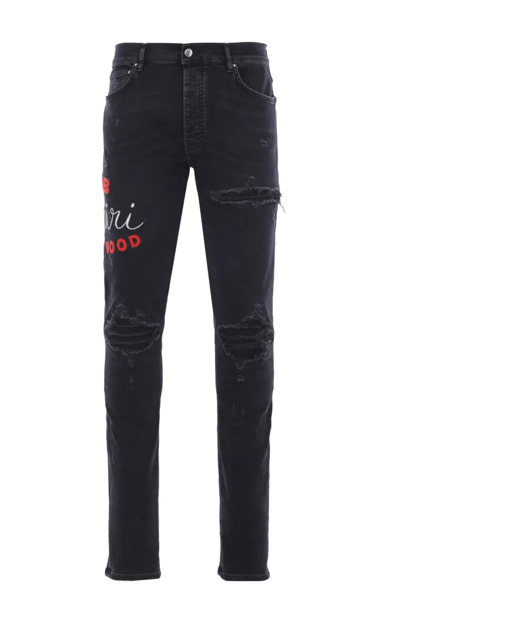 Embroidered Distressed Jeans