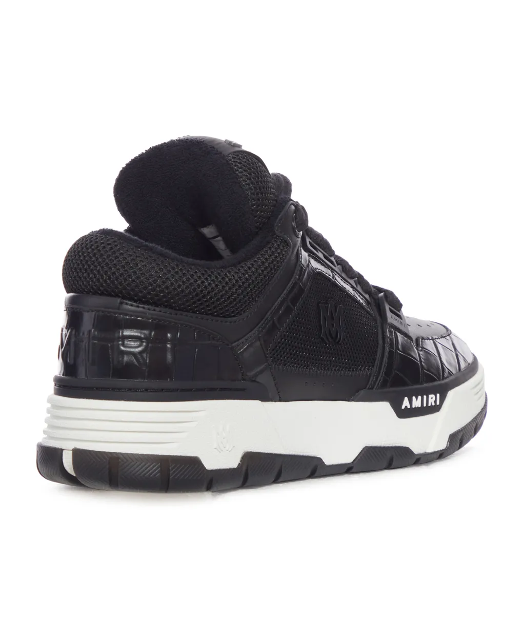 Crocodile-Effect Mesh Lace-Up Sneakers