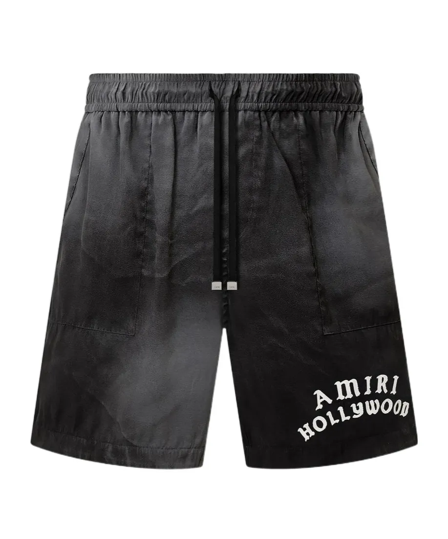 Hollywood Logo Embroidered Silk Shorts