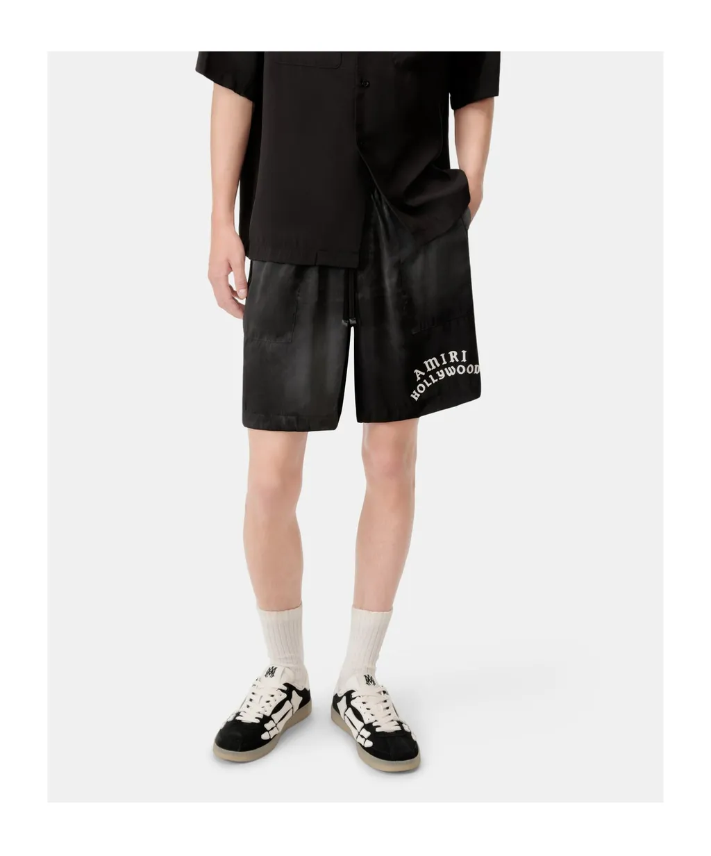 Hollywood Logo Embroidered Silk Shorts
