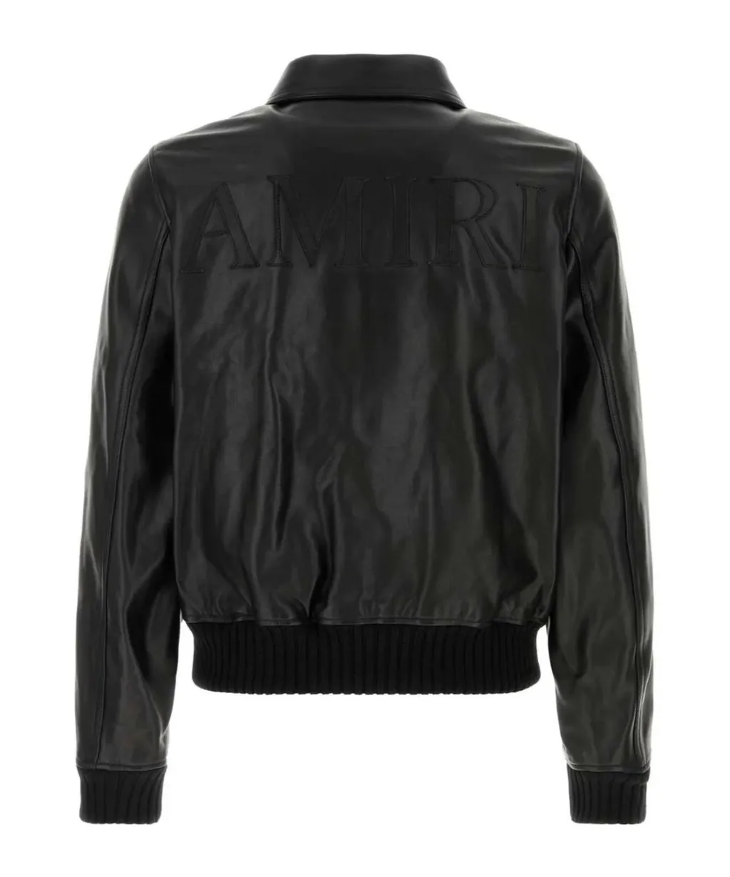 Leather Zip-Front Bomber Jacket