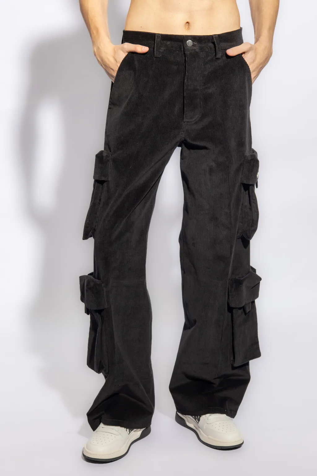 Mid-Rise Wide-Leg Corduroy Cargo Trousers