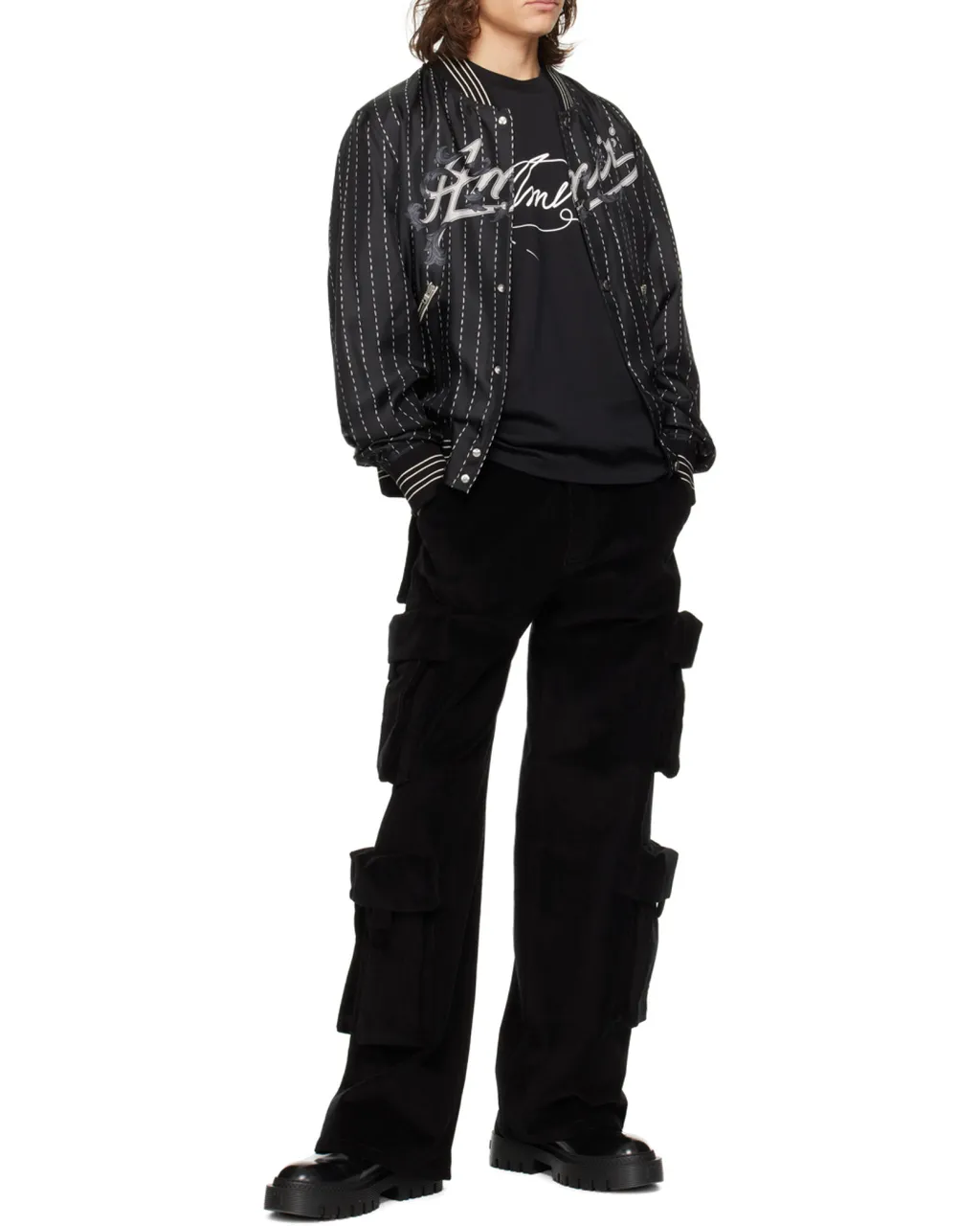 Mid-Rise Wide-Leg Corduroy Cargo Trousers