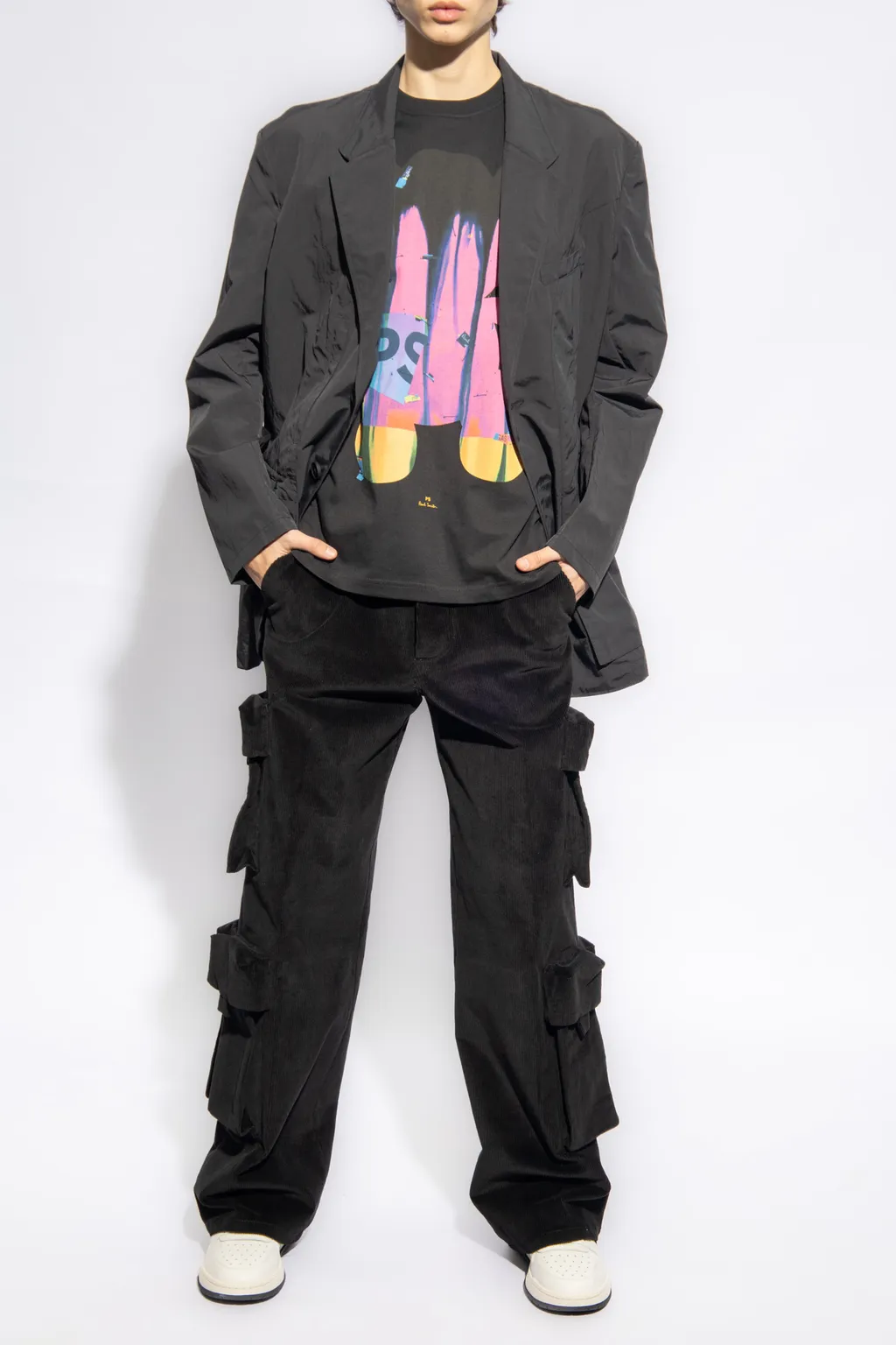 Mid-Rise Wide-Leg Corduroy Cargo Trousers