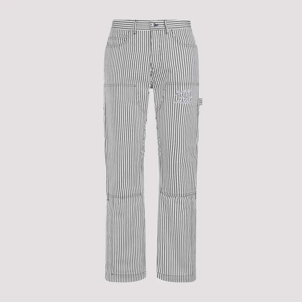 Logo Patch Straight-Leg Striped Trousers
