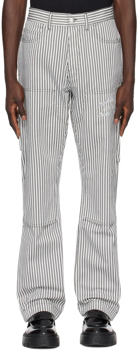 Logo Patch Straight-Leg Striped Trousers