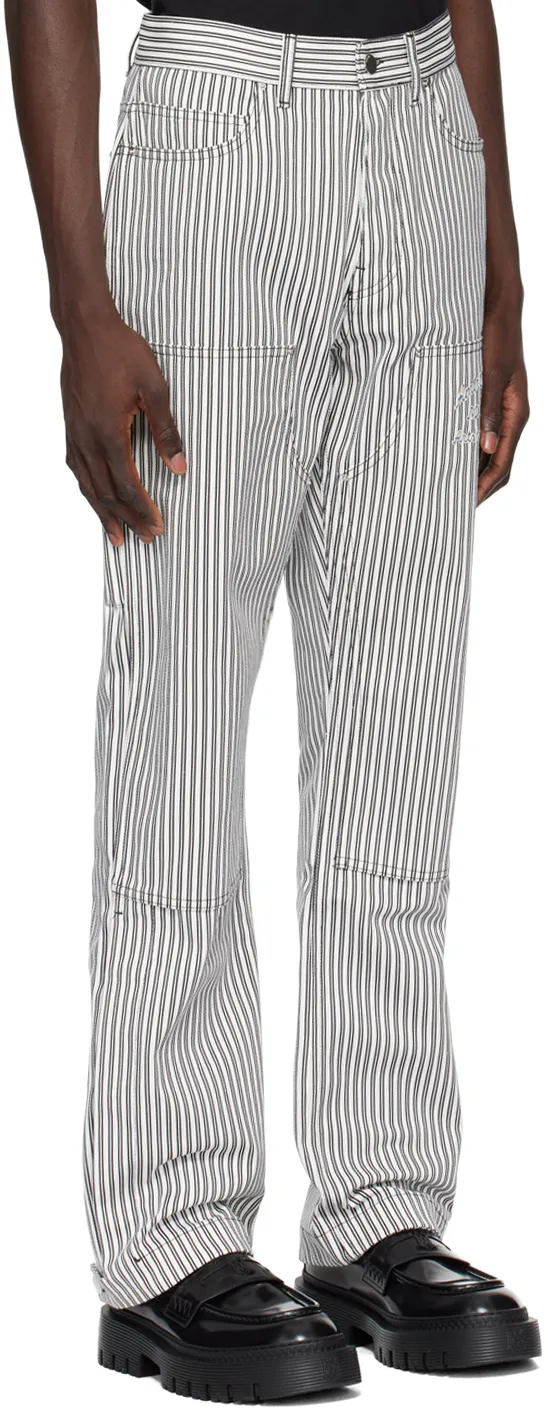 Logo Patch Straight-Leg Striped Trousers