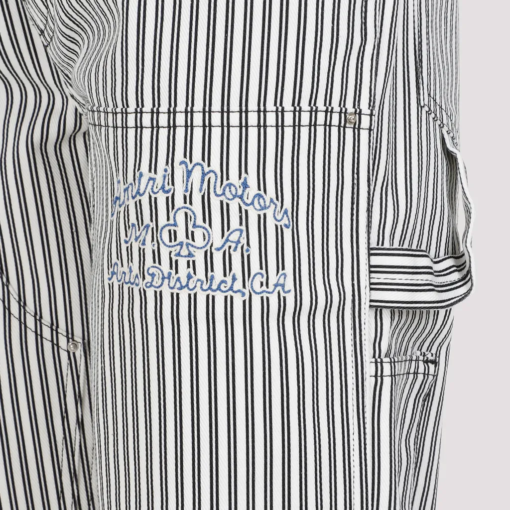 Logo Patch Straight-Leg Striped Trousers
