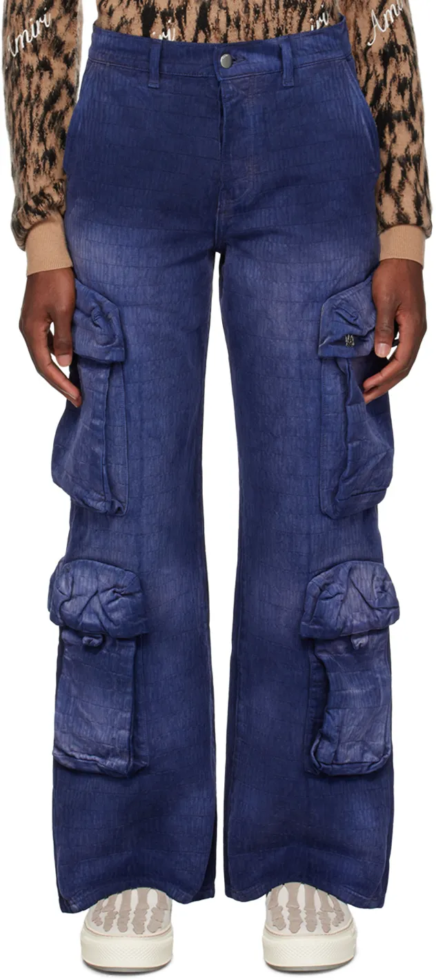 Logo-Jacquard Cotton Cargo Jeans