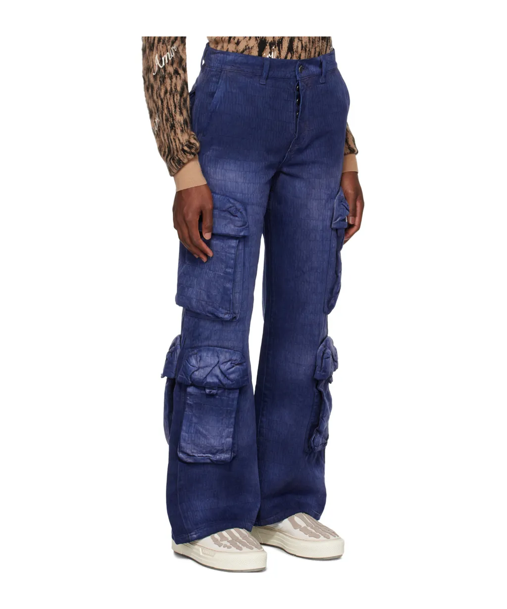 Logo-Jacquard Cotton Cargo Jeans