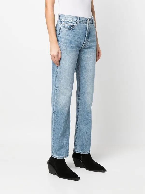 Logo Patch Washed Straight-Leg Jeans