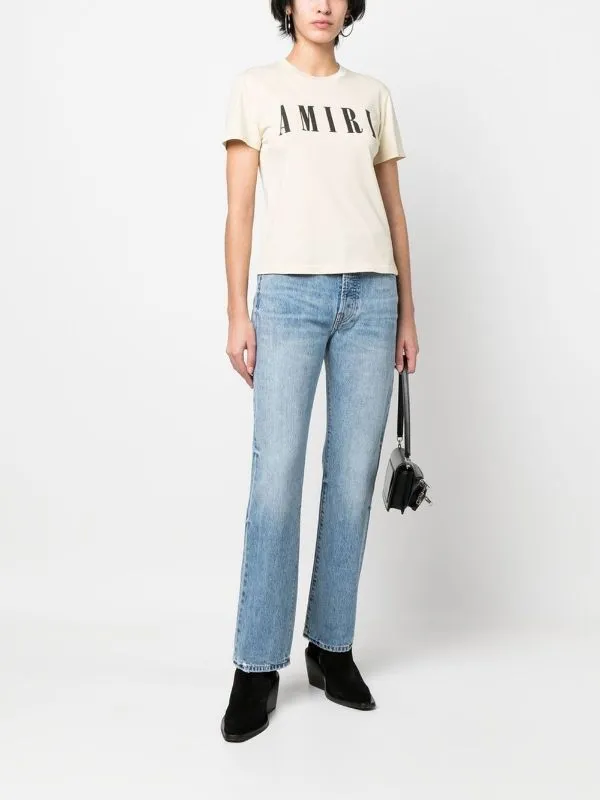 Logo Patch Washed Straight-Leg Jeans