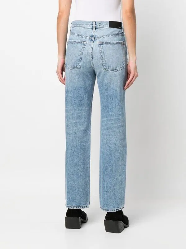 Logo Patch Washed Straight-Leg Jeans