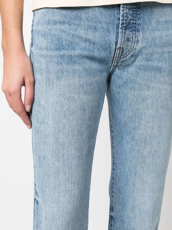 Logo Patch Washed Straight-Leg Jeans
