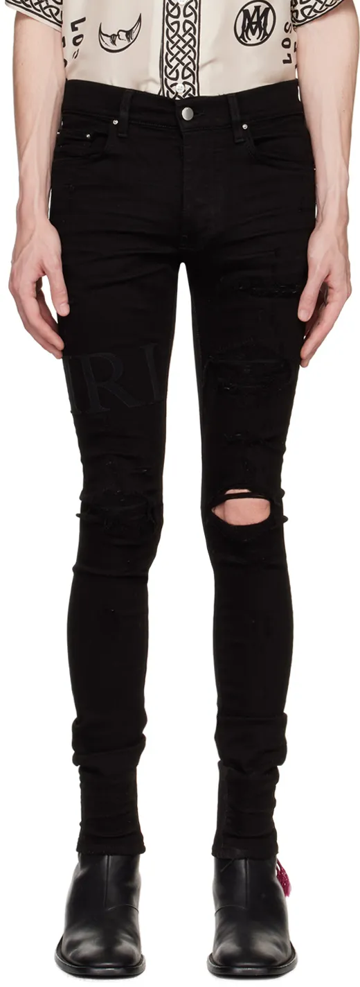 Ripped-Knee Logo-Print Skinny Jeans