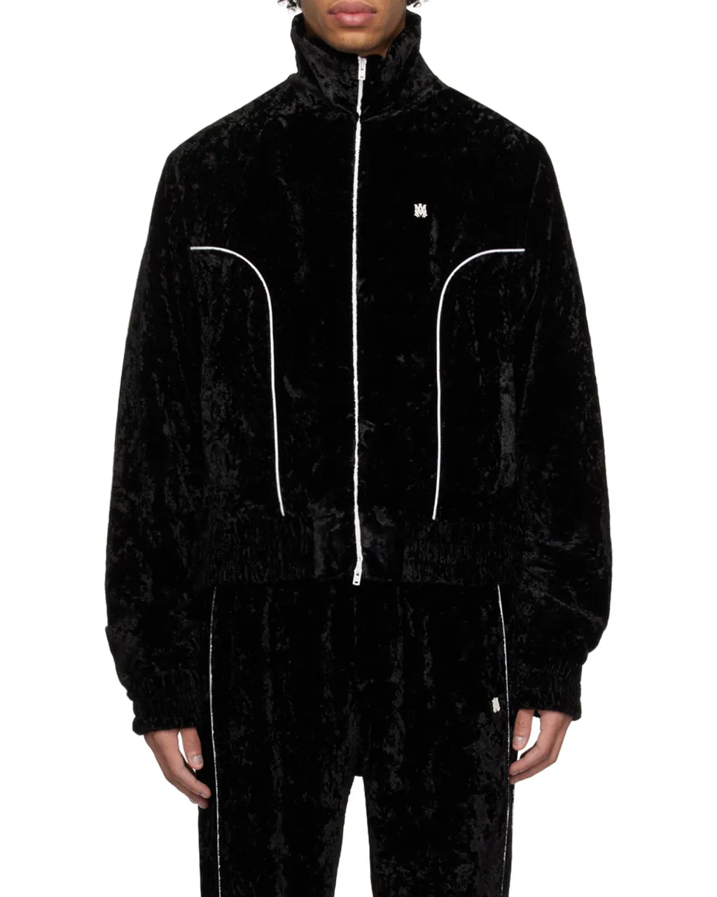Crushed-Velvet Zip-Up Track Jacket