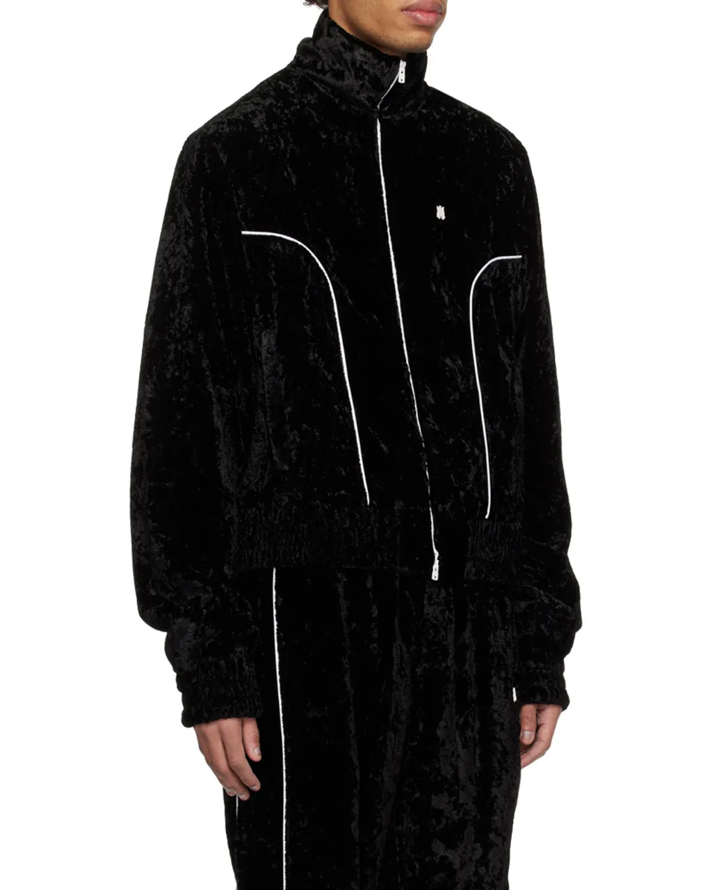 Crushed-Velvet Zip-Up Track Jacket