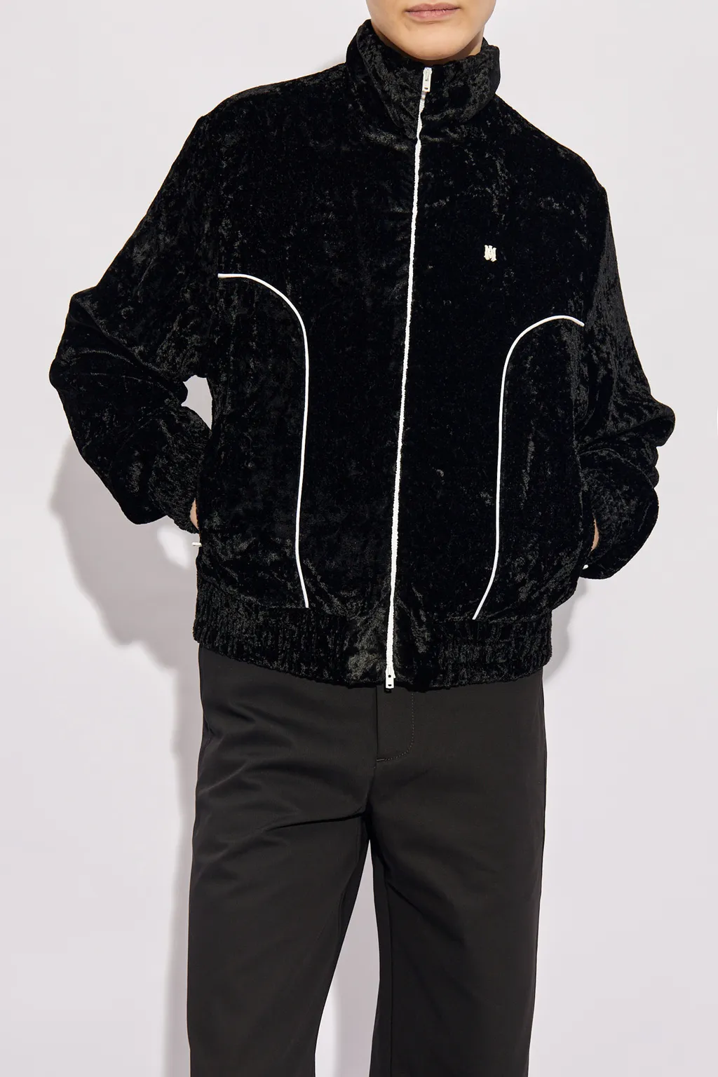 Crushed-Velvet Zip-Up Track Jacket