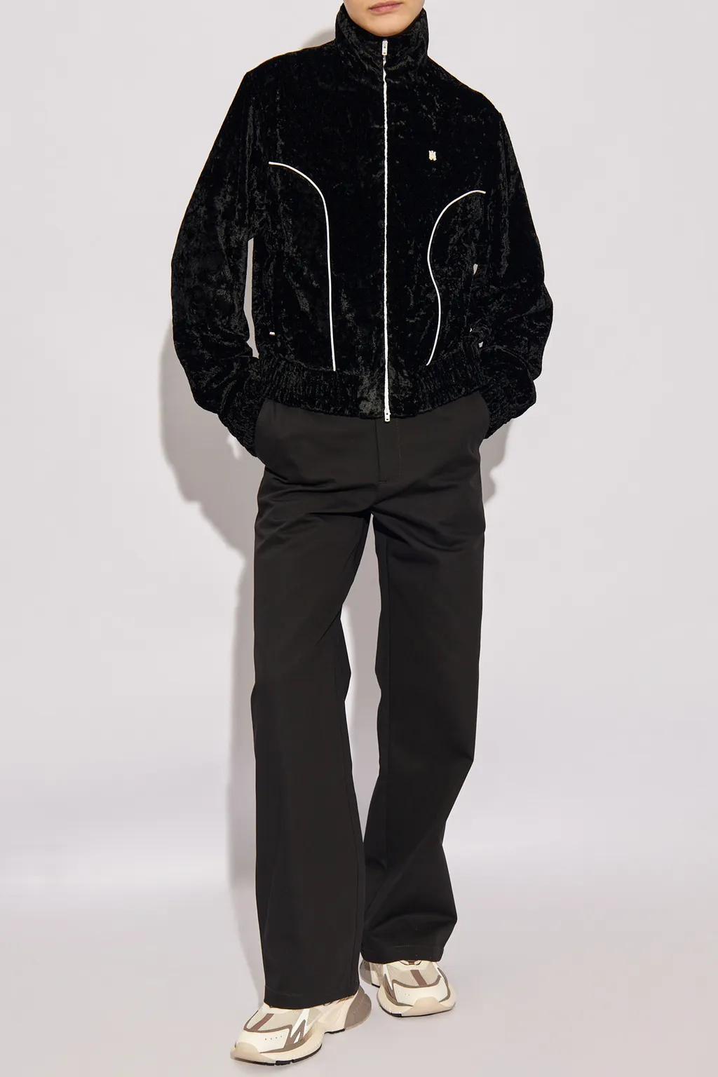 Crushed-Velvet Zip-Up Track Jacket