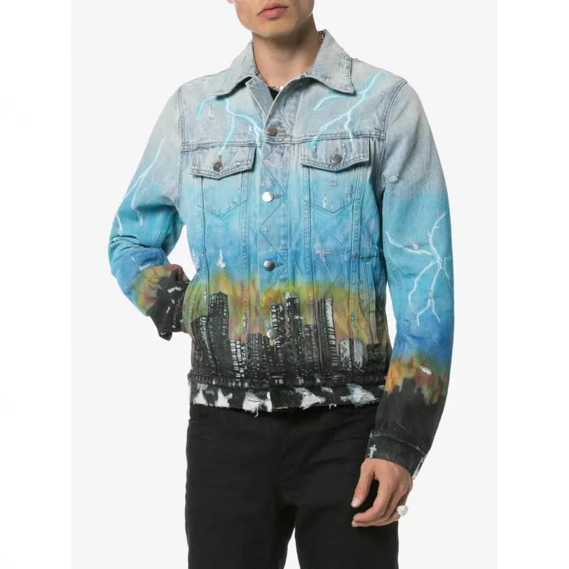 City Pattern Denim Jacket