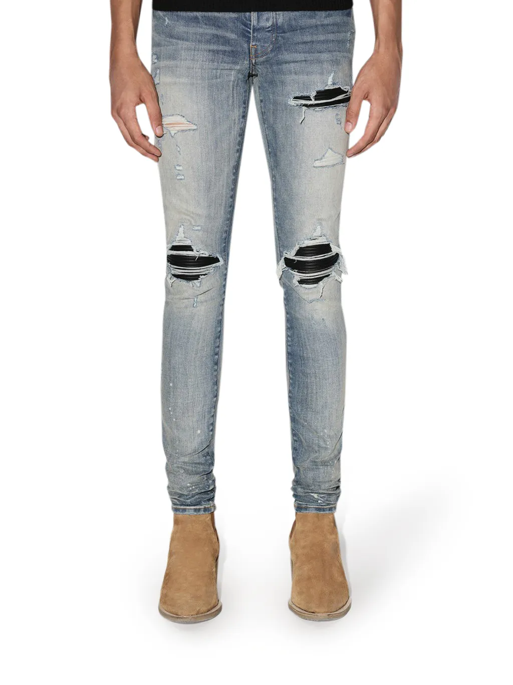 Distressed-Finish Ripped Skinny Jeans