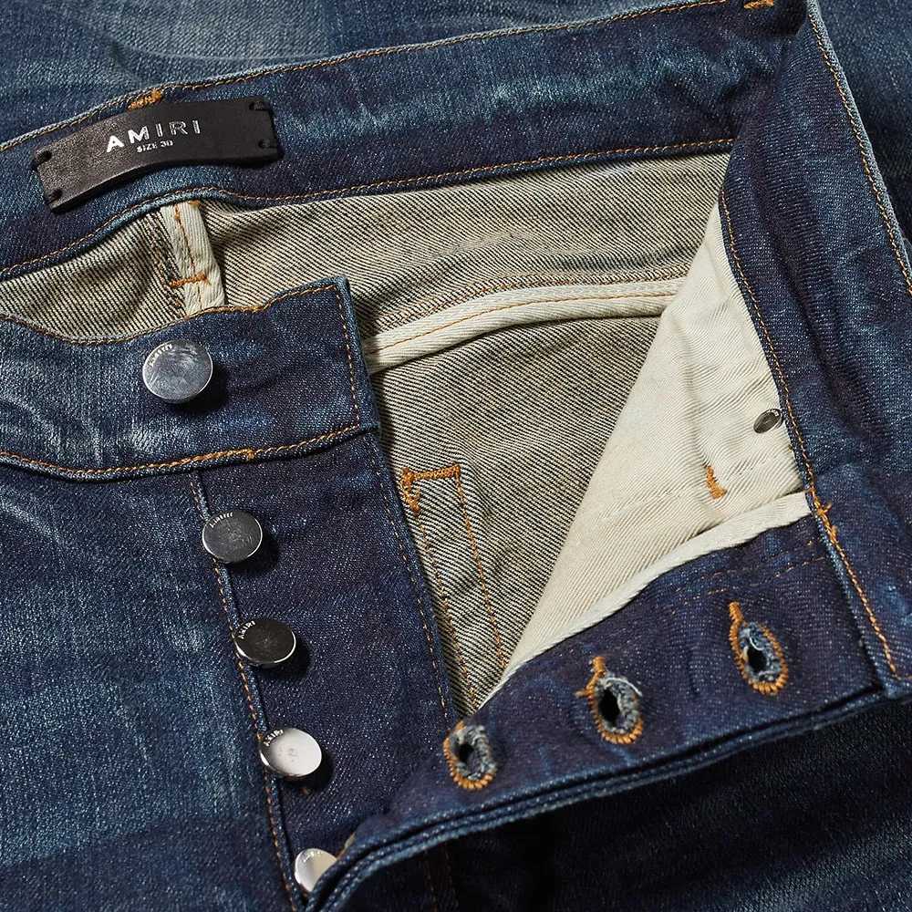 Ripped-Detail Straight-Leg Jeans