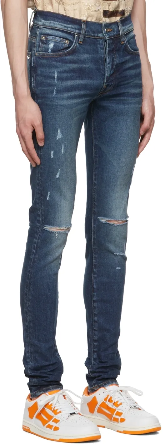 Ripped-Detail Straight-Leg Jeans