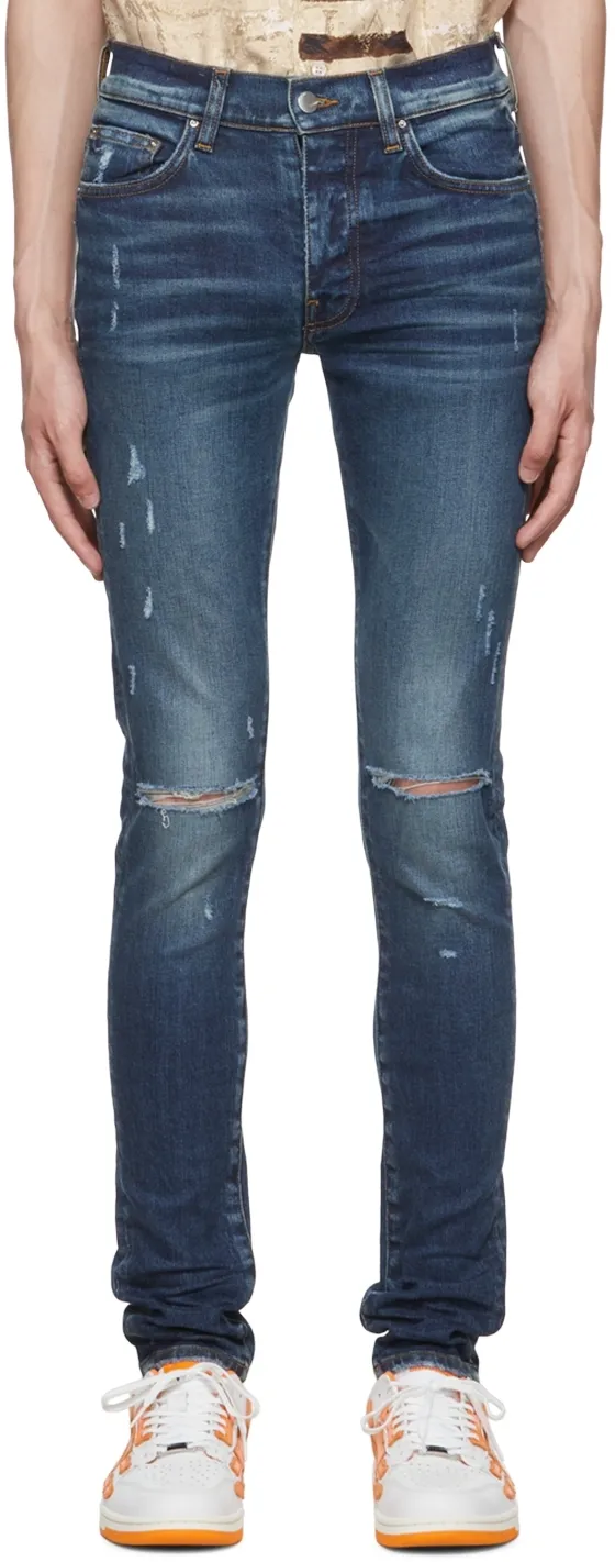 Ripped-Detail Straight-Leg Jeans
