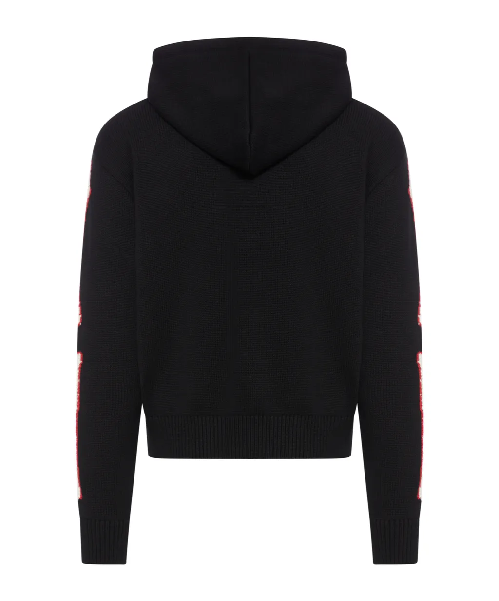 Logo Embroidered Drawstring Knitted Hoodie