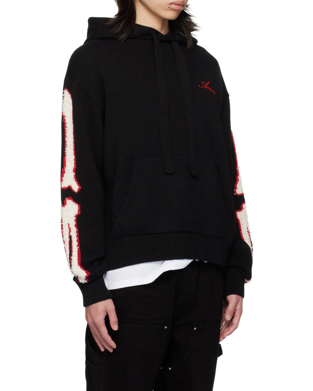 Logo Embroidered Drawstring Knitted Hoodie